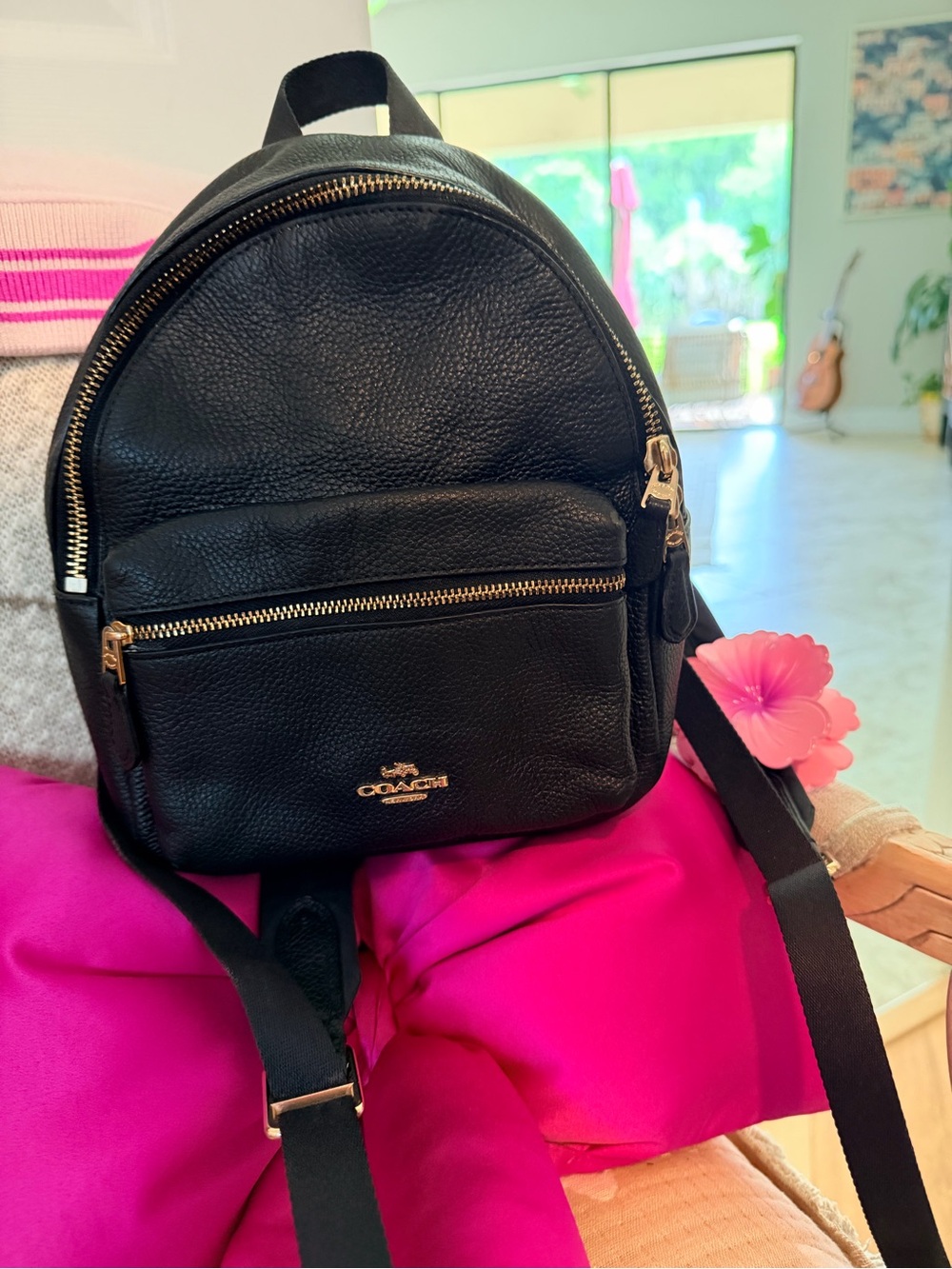 Coach Black Pebbled Leather Mini Backpack with Gold Hardware
